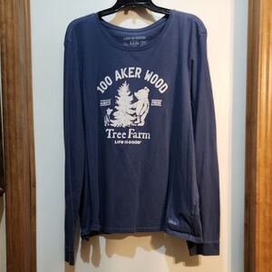 Life Is Good Navy Long Sleeve with 100 Aker Wood Graphic